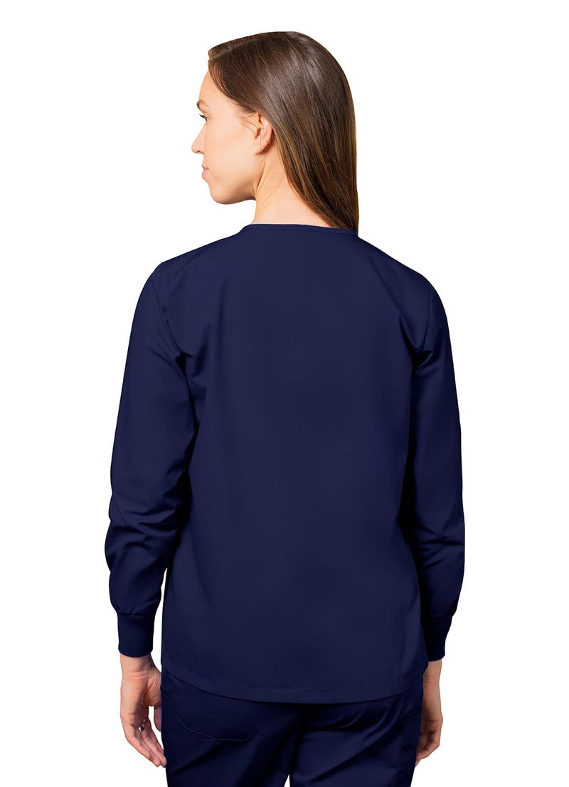 Adar Uniforms Women's Universal Round Neck Warm-Up Scrub Jacket - 602 - Navy - M - Image 2